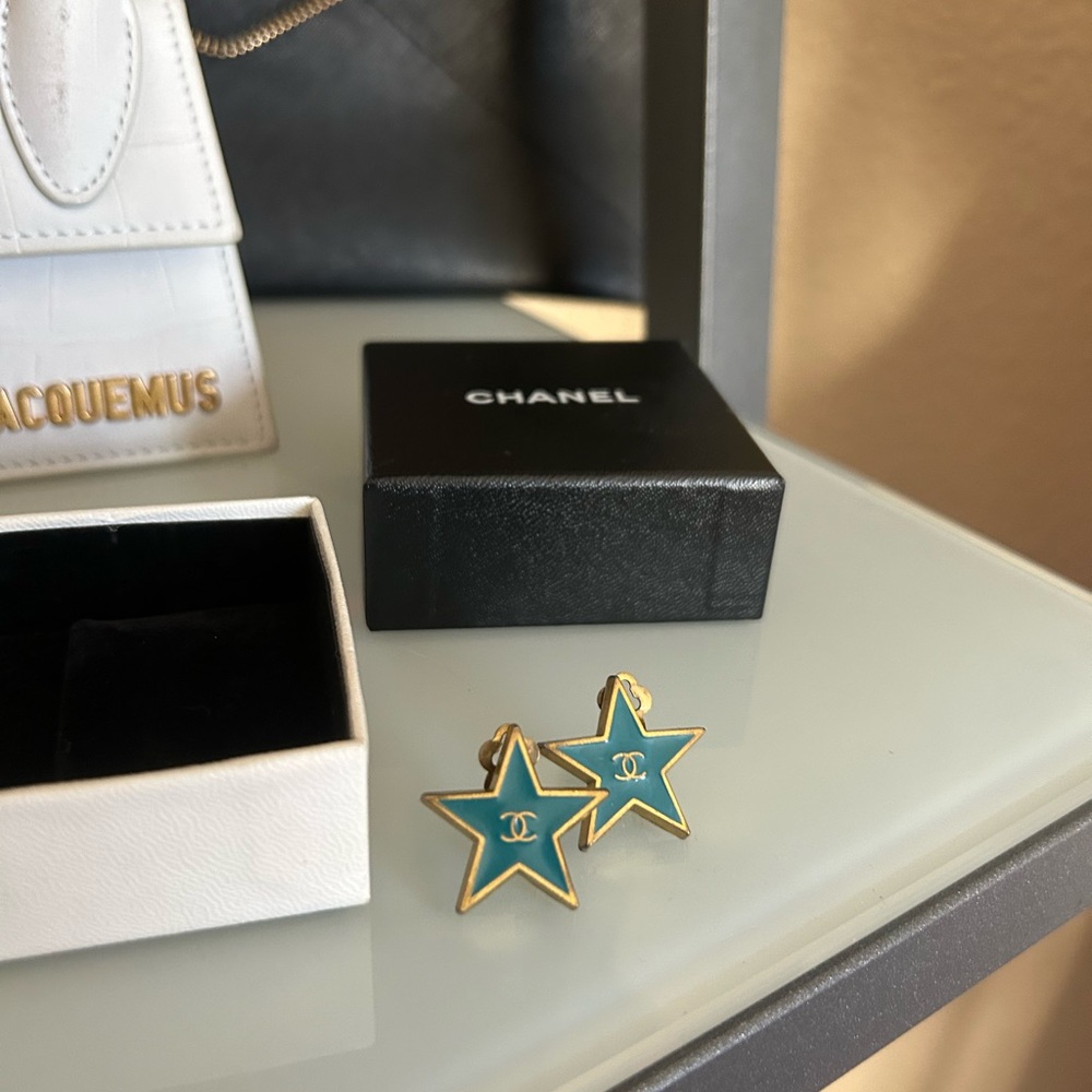CHANEL Gold and Blue Star Earrings